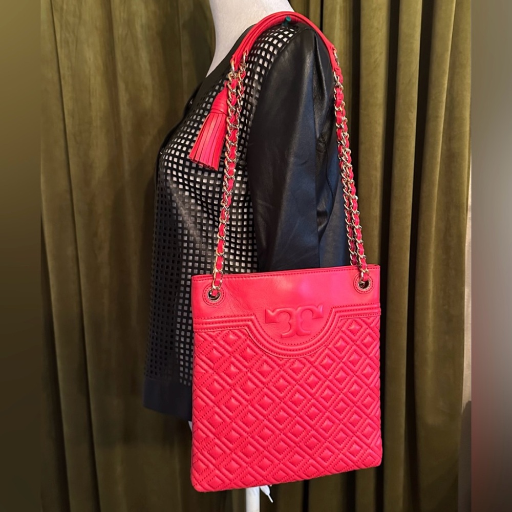 Tory Burch Tassel Red Quilted Gold-tone Chain Leather Shoulder Crossbody Bag